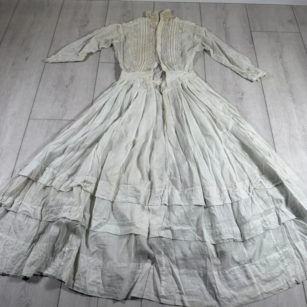 Edwardian Victorian Cotton Lawn Sheer Day Tea Dress Lace - Picture 5 of 7